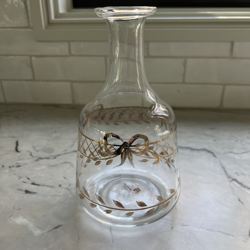Vintage Glass Vase or decanter Hand Painted Gold Bow and leaf‎ Decoration - Picture 3 of 7